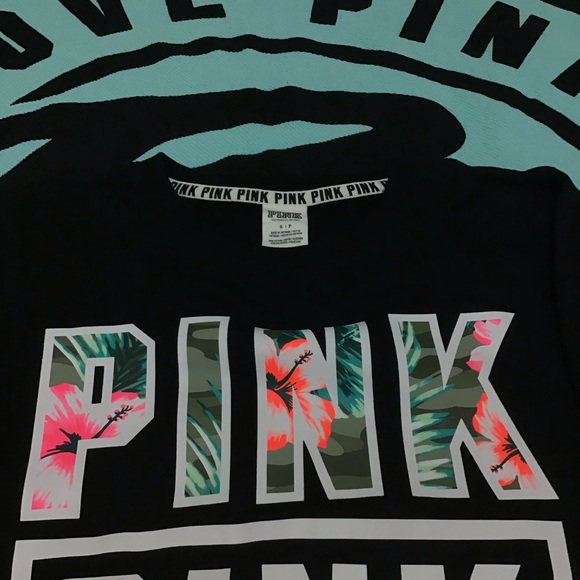 NEW PINK Victoria’s Secret Fleece Palm Floral Crew - Picture 11 of 15